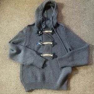 Burberry Men’s Sweater Cardigan Gray Heavyweight Hooded Toggle Close Size L